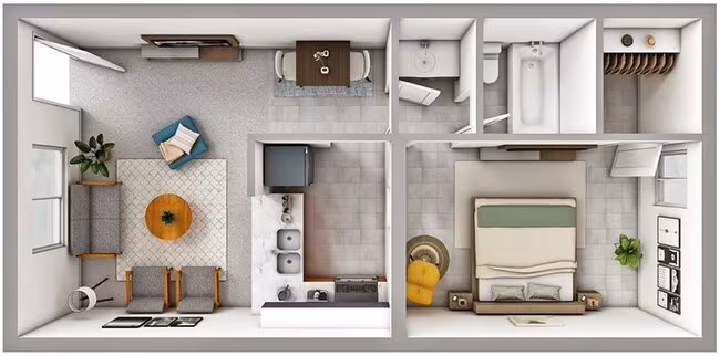 One Bedroom, One Bath 107 floor plan